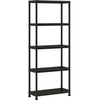 Étagère de rangement Plus 75 – 5 tablettes – Dimensions 75 x 32 x 176 cm – Charge 25 kg par tablette – Noir – ABM