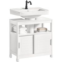 Sobuy – Meuble sous vasque simple 60x30x61 cm – 1 étage et 2 portes coulissantes – Bois MDF laqué blanc – FRG128IIW