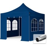 TOOLPORT 3x3 m Tente pliante PROFESSIONAL avec côtés (4 fenêtres), Alu, bleu