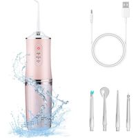 Hydropulseur électrique sans fil pour les dents, 3 modes, 4 embouts de nettoyage et fil dentaire, hydropulseur dentaire portable, hydropulseur bucco-dentaire rechargeable (rose)