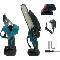 Set per Potatura con Forbice e Mini Motosega Elettrica con due Batterie Incluse