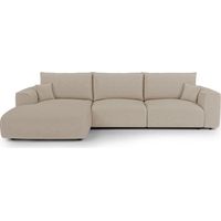 Canapé d'angle gauche convertible avec coffre 5 places en tissu bouclette beige
