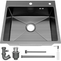STANEW Fregadero Cocina un Seno 40x45cm, Acero Inoxidable, Instalación Superior o Inferior, Dosificador de Jabón, Filtro Desagüe(Plateado)
