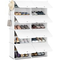 WOLTU Scarpiera da Ingresso. Porta Scarpe con 8 Scomparti. Scarpiera Modulare per 32 Paia di Scarpe. Contenitore per Scarpe con Porte. in Plastica e Metallo. Bianco