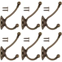 Lot de 6 patères murales vintage en métal pour porte-manteaux, salle de bain, cuisine, fonte, laiton, bronze (vis incluses)