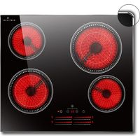 Plaque vitrocéramique encastrable 4 feux 60cm – Puissance 6600W – Commande tactile – Cadre métallique pour protection – Minuterie intégrée