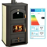 Prity – Poêle à bois avec four pour chauffage central – Puissance 6 + 20 kW – Sortie fumée supérieure 130 mm – Pour bois et charbon
