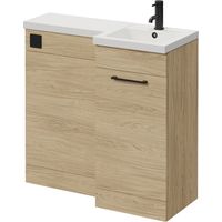 Napoli 390 Light Oak 900mm Single Door Vanity Unit Toilet Suite with Right Hand Square Lucia Basin - 900mm - Matt Black 160mm HandleWithout Kingston Toilet Pan