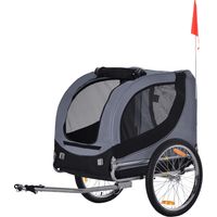 Rimorchio Bici Cani Taglia Media Finestre Laterali Bandierina 130x73x90 cm Grigio Nero