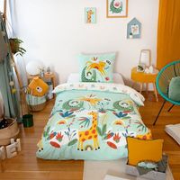 Parure de couette enfant - COTE DECO - Poumba - 140x200cm - 100% coton - Vert jungle