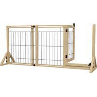 Cancelletto per Cani Estensibile con Porta e 2 Pannelli, Piedini Triangolari, 112-159x70 cm, Naturale