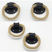 4 pièces Poignée en fer forgé de corde de chanvre vintage poignées de porte en bois Boutons de d'armoire Poignet de porte coulissante,tiroir anneau de traction (Black)