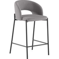 Sgabello Cucina Greta con Seduta in Tessuto Grigio Chiaro e Gambe in Metallo Grigio Grafite - Design Ergonomico - Om/394/SGC