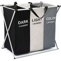 Youyijia 3 Section Laundry Basket Laundry Bag Foldable Rolling Basket Laundry Collector with 3 Removable Bags Sturdy Metal Frame Dirty Clothes Bag