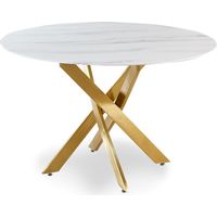 Cotecosy – Table ronde Corix 120x120 cm en verre effet marbre blanc – Pieds en métal or – Design moderne et stable pour salle à manger