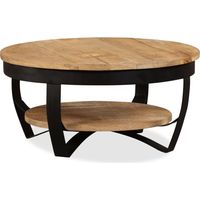 Vidaxl – Table basse en bois de manguier massif 65x32 cm – Style industriel vintage – Base en acier robuste – Étagère intégrée