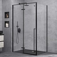 doporro Cabine de Douche Transparent Noir avec Porte Pivotante Paroi de Douche Verre de Sécurité Nano Ravenna64 80x120x195cm Montage Réversible avec Receveur de Douche