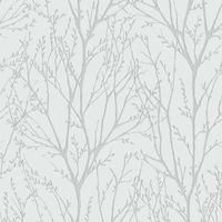 Neutral Wallpaper White Silver Tree Branch Woodland Forest Design Smooth Paper