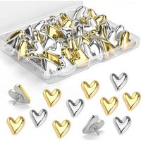 CCYKXA Set mit 30 gold- und silberfarbenen, herzförmigen Deko-Reißzwecken für Pinnwände, Pinnwände, Büro- und Heimwanddekoration