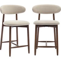COLAMY B6269-2P-BE-FB Lot de 2 chaises de bar – Tabourets modernes avec dossier haut, assise confortable en tissu, pour comptoir, îlot de cuisine ou salle à manger-structure en bois