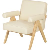 Canapé Tapizado PU Reposabrazos Marco Madera Caucho Dormitorio 120 kg Crema