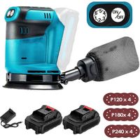 Pedony – Ponceuse orbitale électrique sans fil 125 mm – Moteur sans balais – 6 vitesses – Sac à poussière avec 12 disques – 2 batteries 3,0Ah