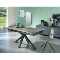 Ausziehbarer Tisch von 160 cm auf 240 cm, moderne Keramikplatte auf anthrazitfarbenem Marmor aus gehärtetem Glas