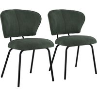 Happy Garden – Lot de 2 chaises en velours côtelé vert kaki – Rembourrage mousse – Pieds en acier – Dimensions : P 62 x l 53 x H 80cm