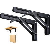 2PCS Support d' Étagères Pliable, Équerre Pliante Noir Support Console Pliants, Murale Supports Pliante, Pour Table Etagere Murale Garage Cuisine Chambre Bureau,50 KG Porteur, 450MM