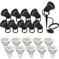 Arum Lighting – Lot de 10 spots piquets étanches IP65 – 10 ampoules GU10 6W – 3 teintes d'éclairage – 500 lumens – Câble 120 cm pour installation facile
