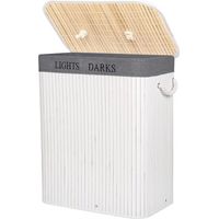 Panier à linge en bambou de 100 L avec couvercle organisateur blanc