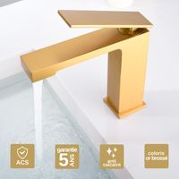 Robinet Mitigeur Lavabo Salle de Bain or brossé – Bec Bas Anti-Calcaire – Design moderne - PISA IMEX