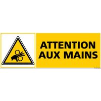 Panneau ATTENTION AUX MAINS (C0266) - Plastique PVC 1,5 mm - 350 x 125 mm