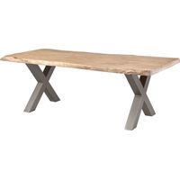Massivmoebel24 – Table de salle à manger 240x100 en bois de manguier laqué beige – Pieds en X gris – Design naturel avec courbes authentiques