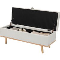 Panca contenitore imbottita 80L tessuto gambe legno crema 118x42x45 cm