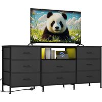 Meuble TV industriel 160 cm en acier – 8 tiroirs, rangement pour salon/chambre, idéal pour grands écrans, gris foncé