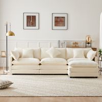 Canapé d'angle moderne en forme de L, canapé trois places recouvert de tissu chenille avec repose-pieds, meuble rembourré, convient au salon et à la chambre, beige, vidéo disponible (ancienne référenc