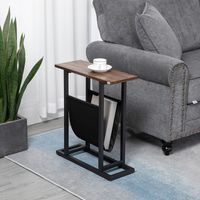 Tavolino laterale, comodino, design sottile, con tasca in tessuto, acciaio, marrone scuro e nero, 49 x 19 x 55 cm