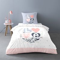 Housse de couette 140x200 Love Celia – 2 pièces – Taie 65x65 cm – 70% polyester 30% coton – Entretien facile – Dourev