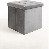 Pufs y reposapiés - Puff Almacenaje Button 38 cm Terciopelo - Gris