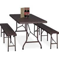 Relaxdays Tavolo da Birreria con Panche, Set da Giardino, Panchine e Tavolino 180 cm Pieghevoli, Aspetto Legno, Marrone