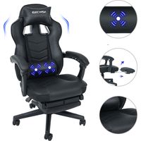 Puluomis – Chaise gaming ergonomique avec dossier réglable 90°-150° – Coussin lombaire à massage – Repose-pieds – Cuir PU noir – Charge max 150kg