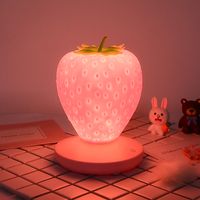 Strawberry Touch Light Bedside Lamp Night Light for LED Decor Strawberry Night Light Silicone Night Light Cute Strawberry Design Lamp LED Strawberry Light Bedside Lamp - Pink