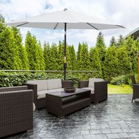 Parasol jardin Ø295x250cm manivelle mécanisme inclinable poteau métallique amovible terrasse piscine patio, blanc