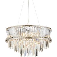 Merano Vittoria Plafonnier Suspendu Plaque Nickel Brillant, Cristal Et Verre Transparent