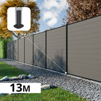 Kit Clôture Composite RIO Platines 13x1,8m - Bois composite & Aluminium - Poteaux Noir sur Platines - Brise vue