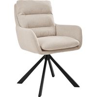 Bon Furni Esszimmerstuhl um 360° drehbar mit Armlehnen aus Stoff in Leinenoptik Beige, 1er-Set