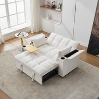 Canapé double pliable 140.5x74x82 cm - Dossier réglable - Port USB - Porte-gobelet - Petite table d'appoint - Beige