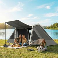 Tente Gonflable de Camping 4 Personnes Blackout Tente à Air 5,8m de Long 2 Chambres et Séjour 580x270x202cm Gris Foncé