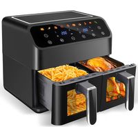 Friteuse Sans Huile 9L avec 10 Programmes - 2000W Air Fryer Double Zone 0% BPA avec Fenêtre Visible Écran Tactile - Noir